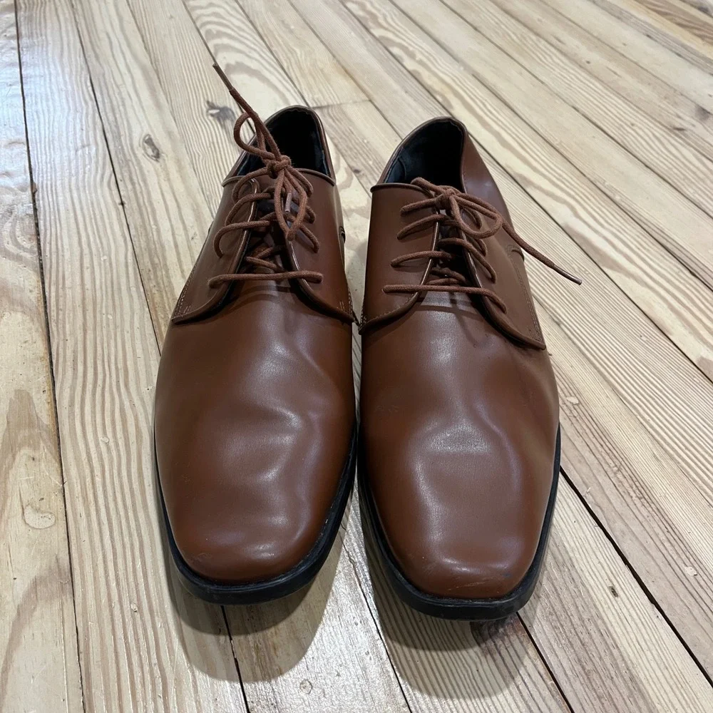 Joseph Abboud Men Cognac Brown Plain Toe Derby Dress Shoes Preppy Business Sz 13